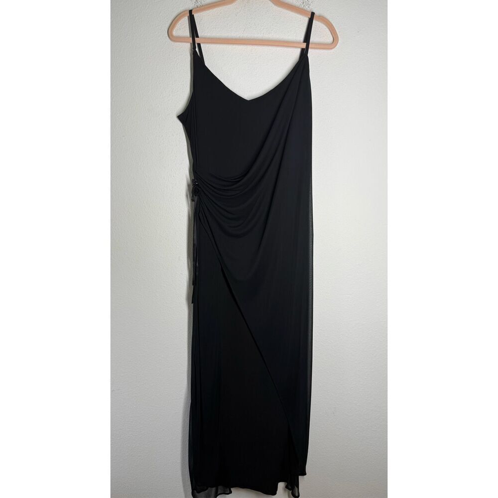 Canda Women’s  Elegant Black Draped Slip Dress Beaded Side Detail Sz 16UK/12 US